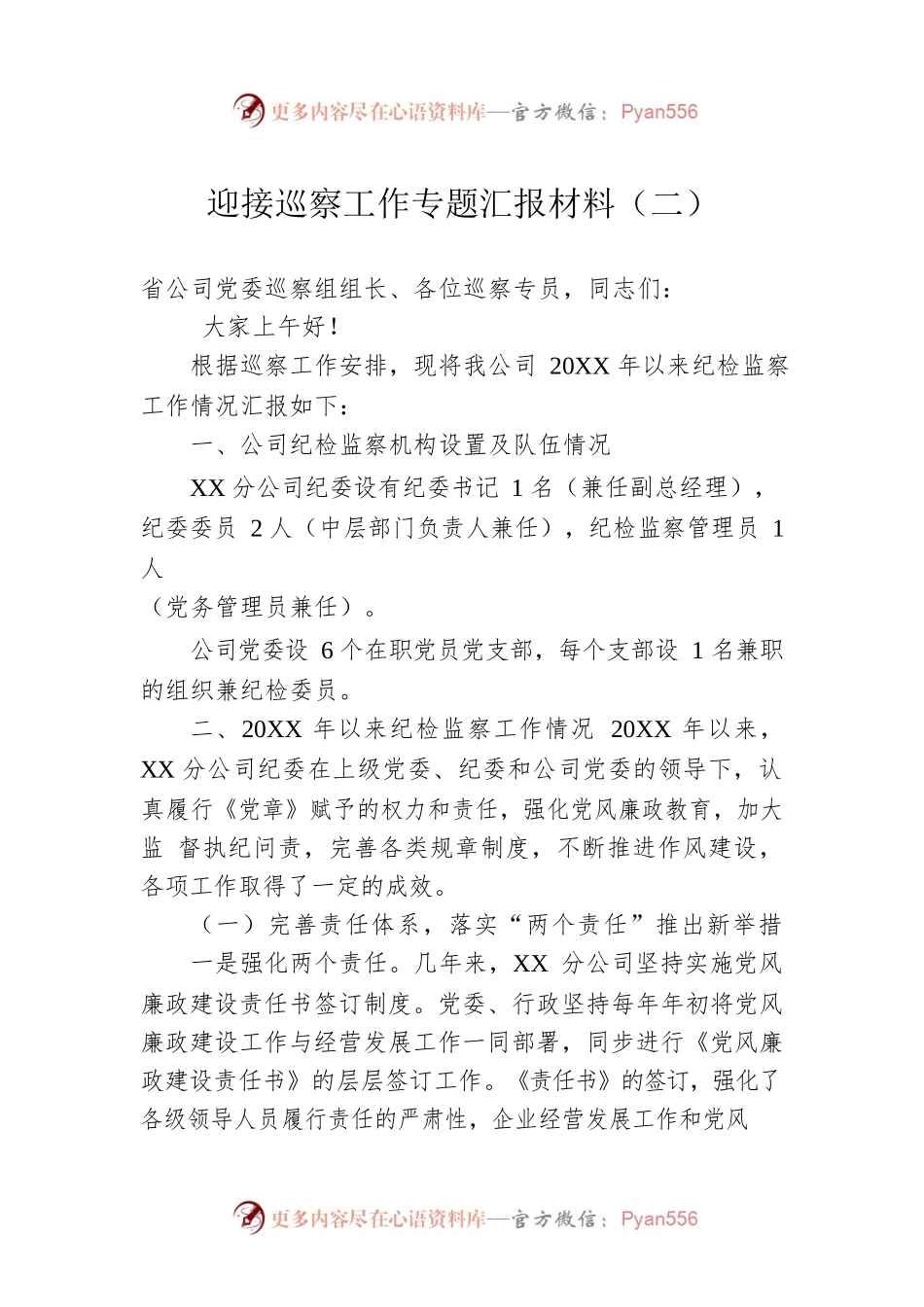 迎接巡察工作专题汇报材料（二）.docx_第1页