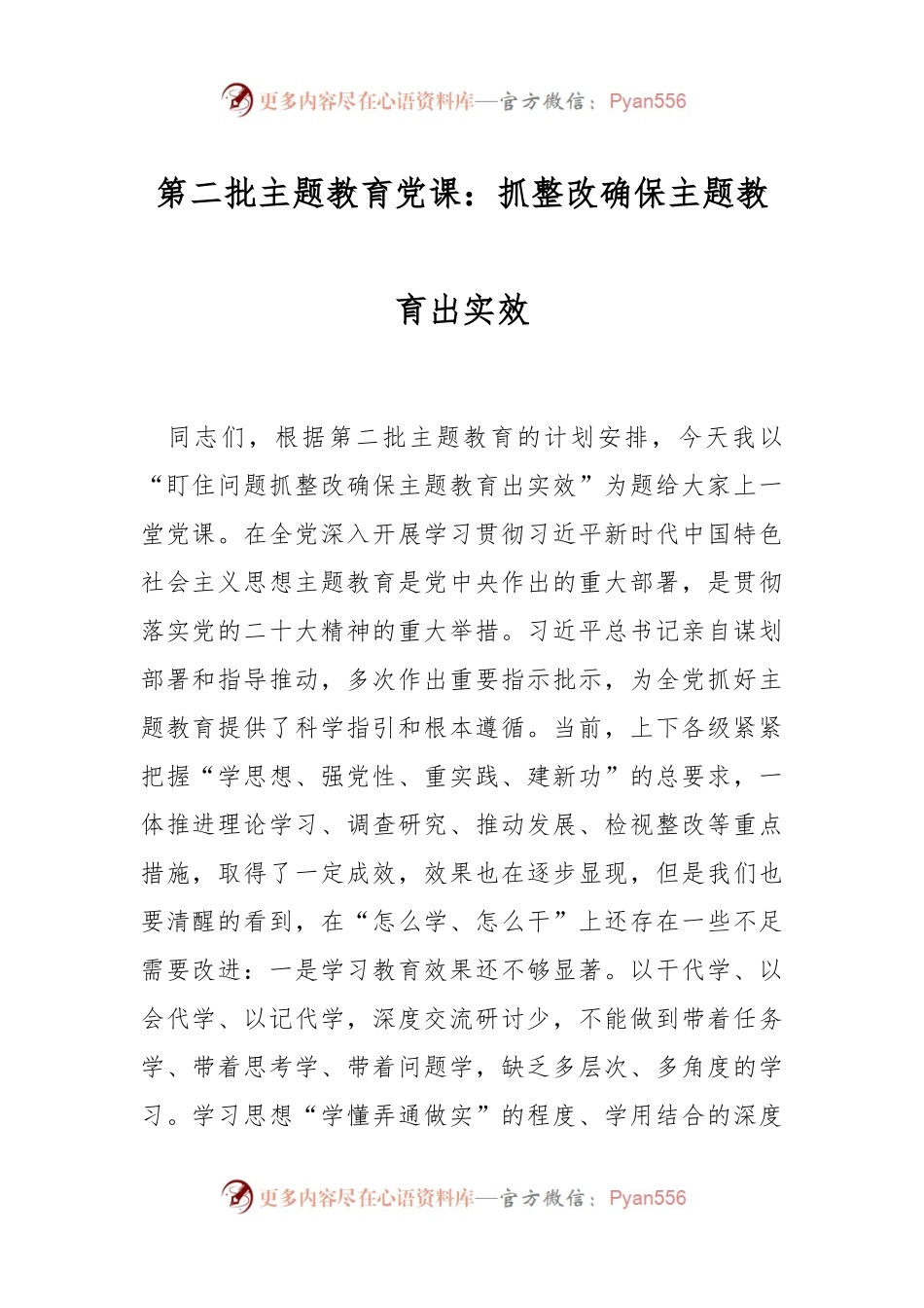 第二批主题教育党课：抓整改确保主题教育出实效.docx_第1页