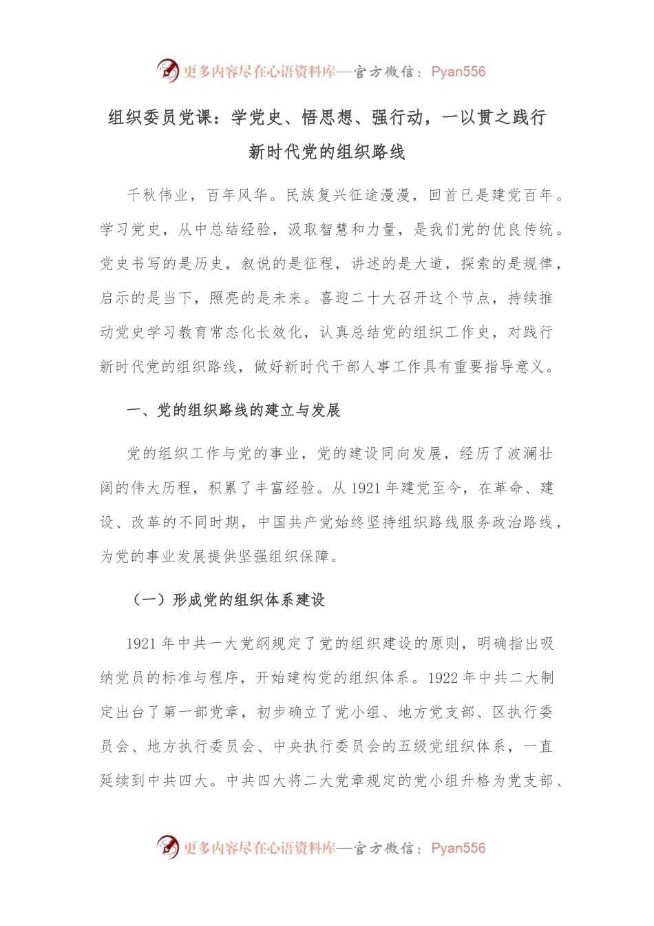 组织委员党课：学、悟思想、强行动，一以贯之践行新时代党的组织路线.docx_第1页