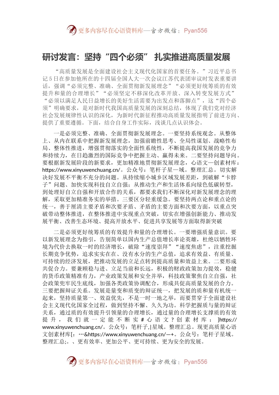 研讨发言：坚持“四个必须” 扎实推进高质量发展.docx_第1页