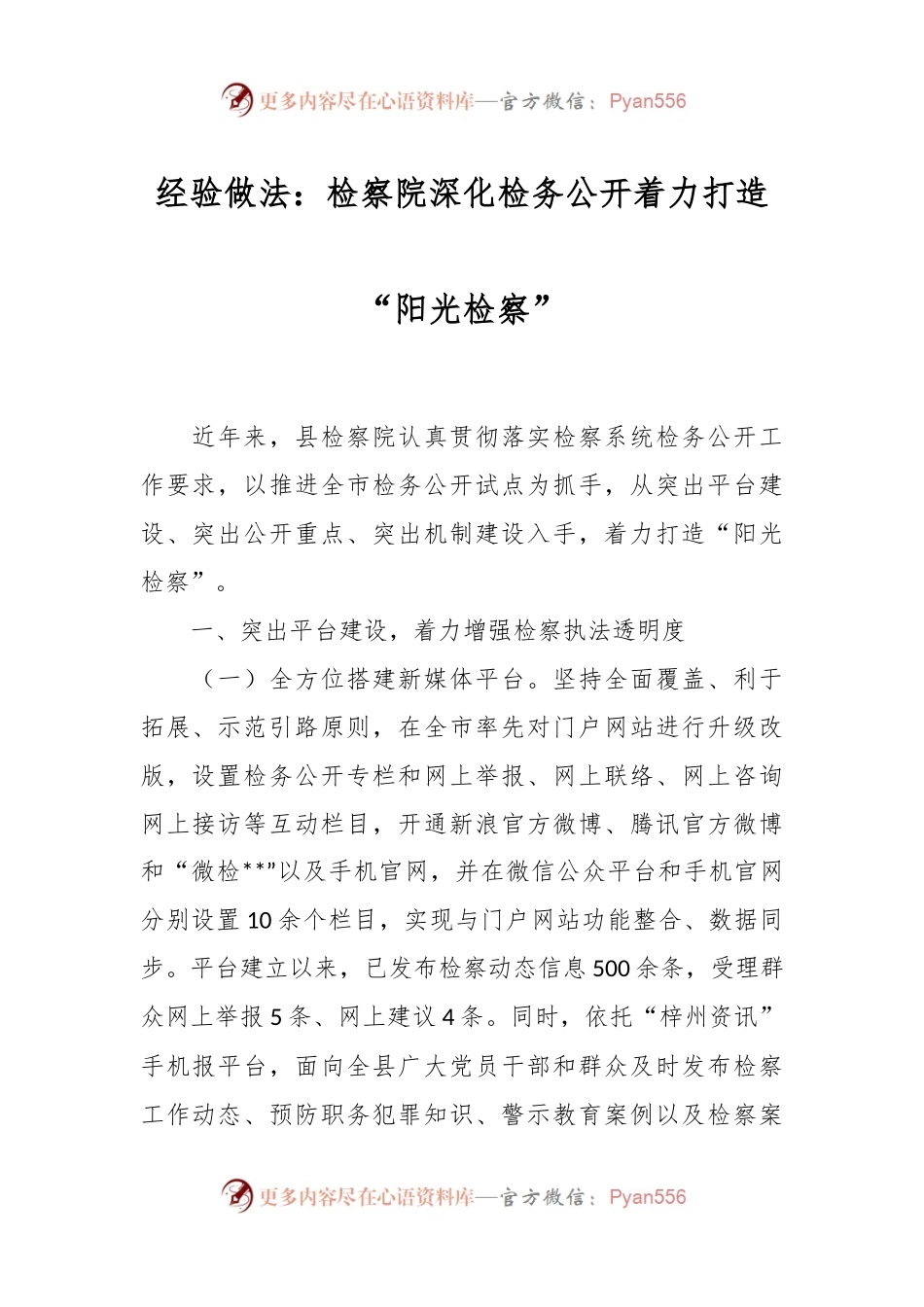 经验做法：检察院深化检务公开  着力打造“阳光检察”.docx_第1页