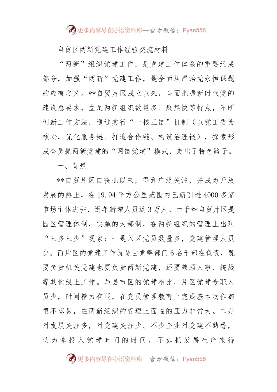 自贸区两新党建工作经验交流材料.docx_第1页