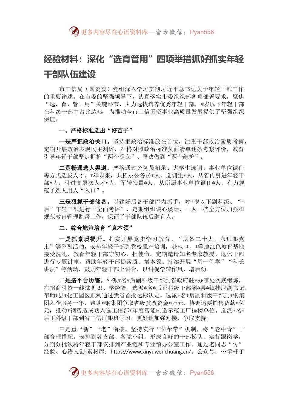经验材料：深化“选育管用”四项举措抓好抓实年轻干部队伍建设.docx_第1页