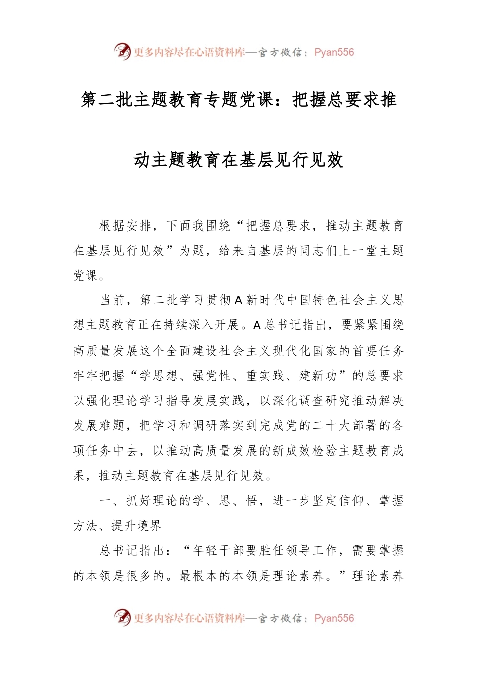 第二批主题教育专题党课：把握总要求推动主题教育在基层见行见效.docx_第1页