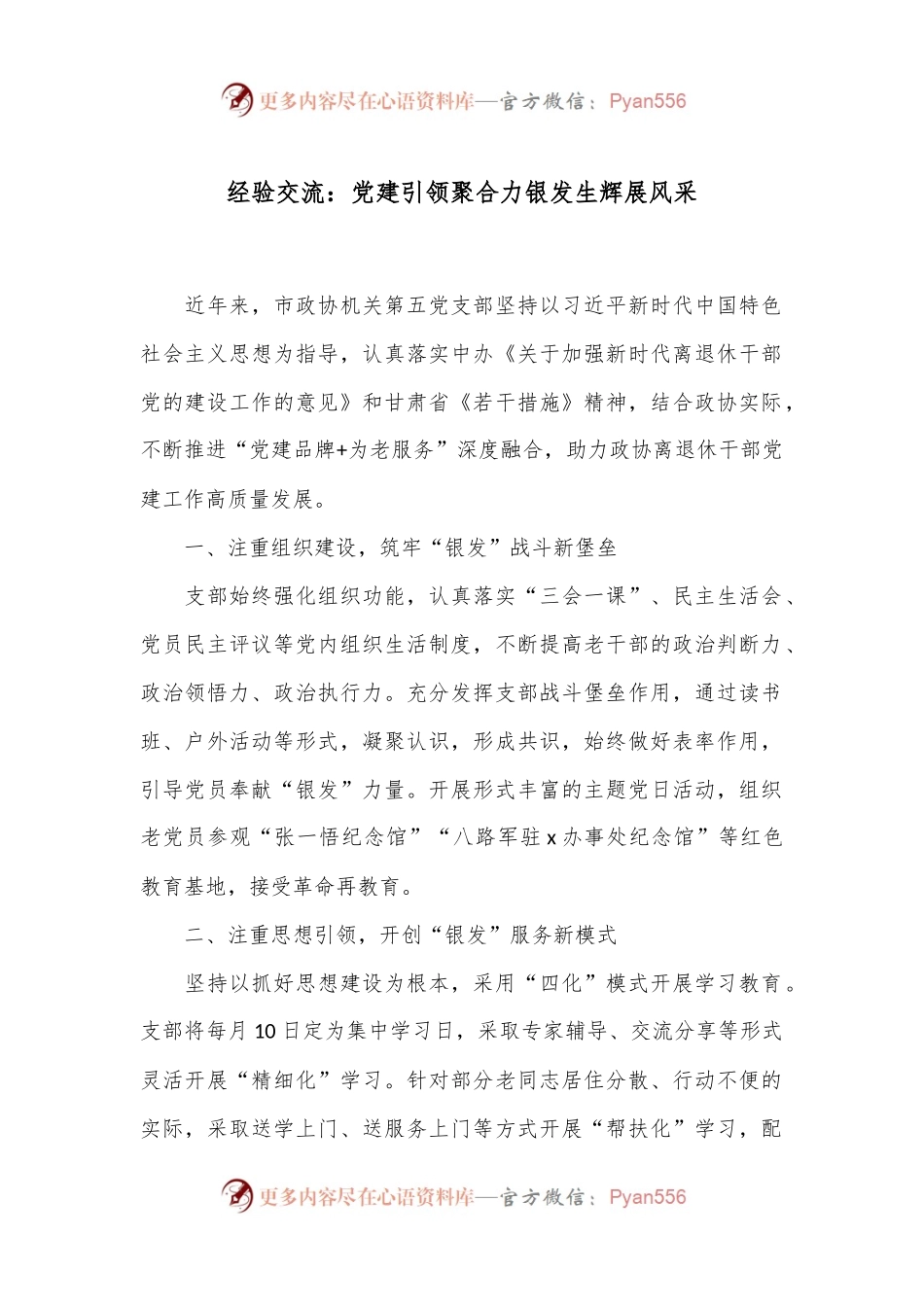 经验交流：党建引领聚合力 银发生辉展风采.docx_第1页
