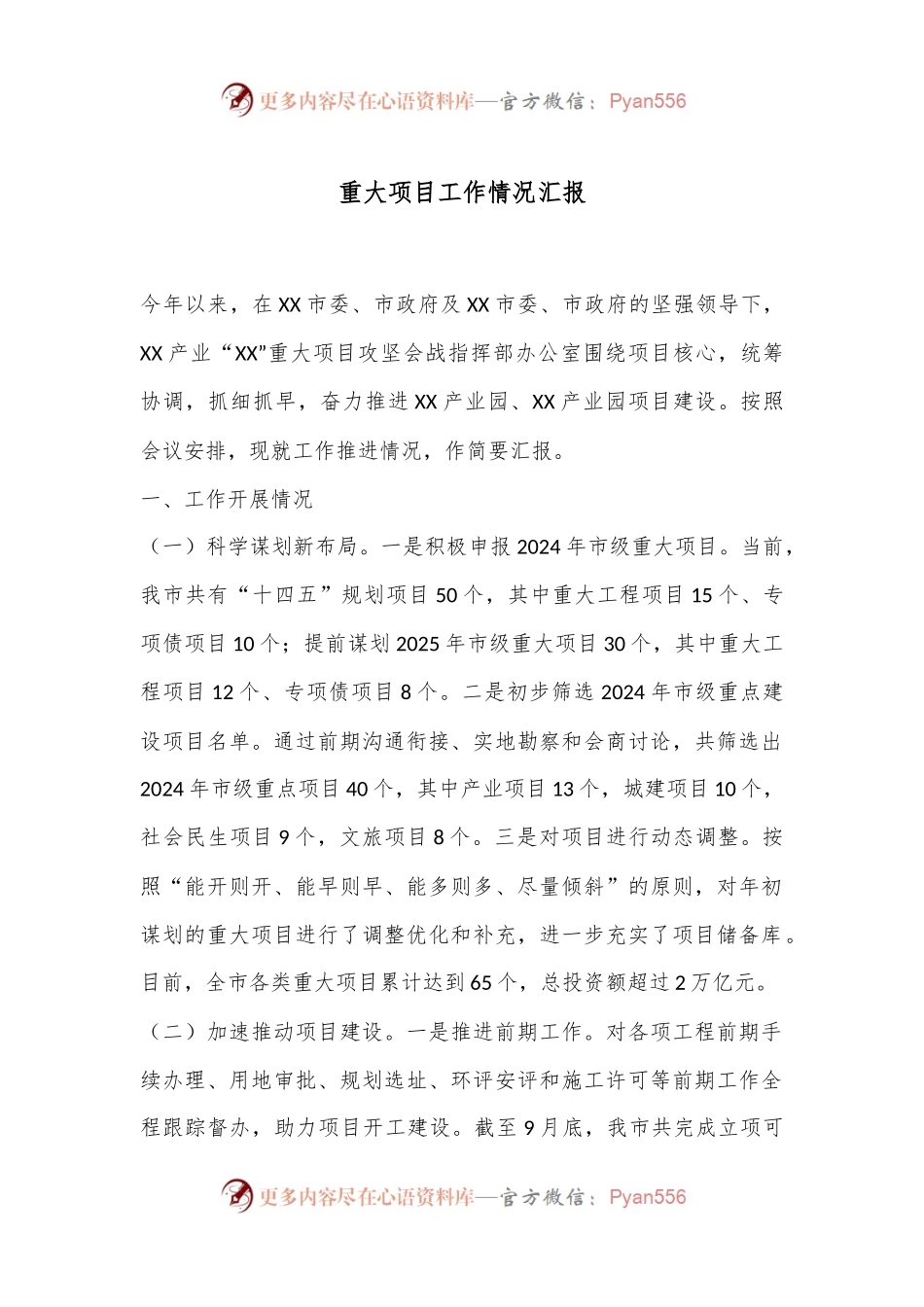 重大项目工作情况汇报.docx_第1页