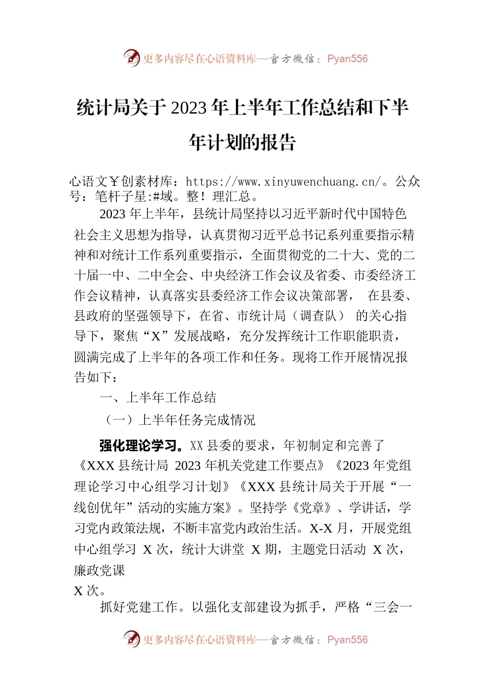 统计局关于2023年上半年工作总结和下半年计划的报告.docx_第1页