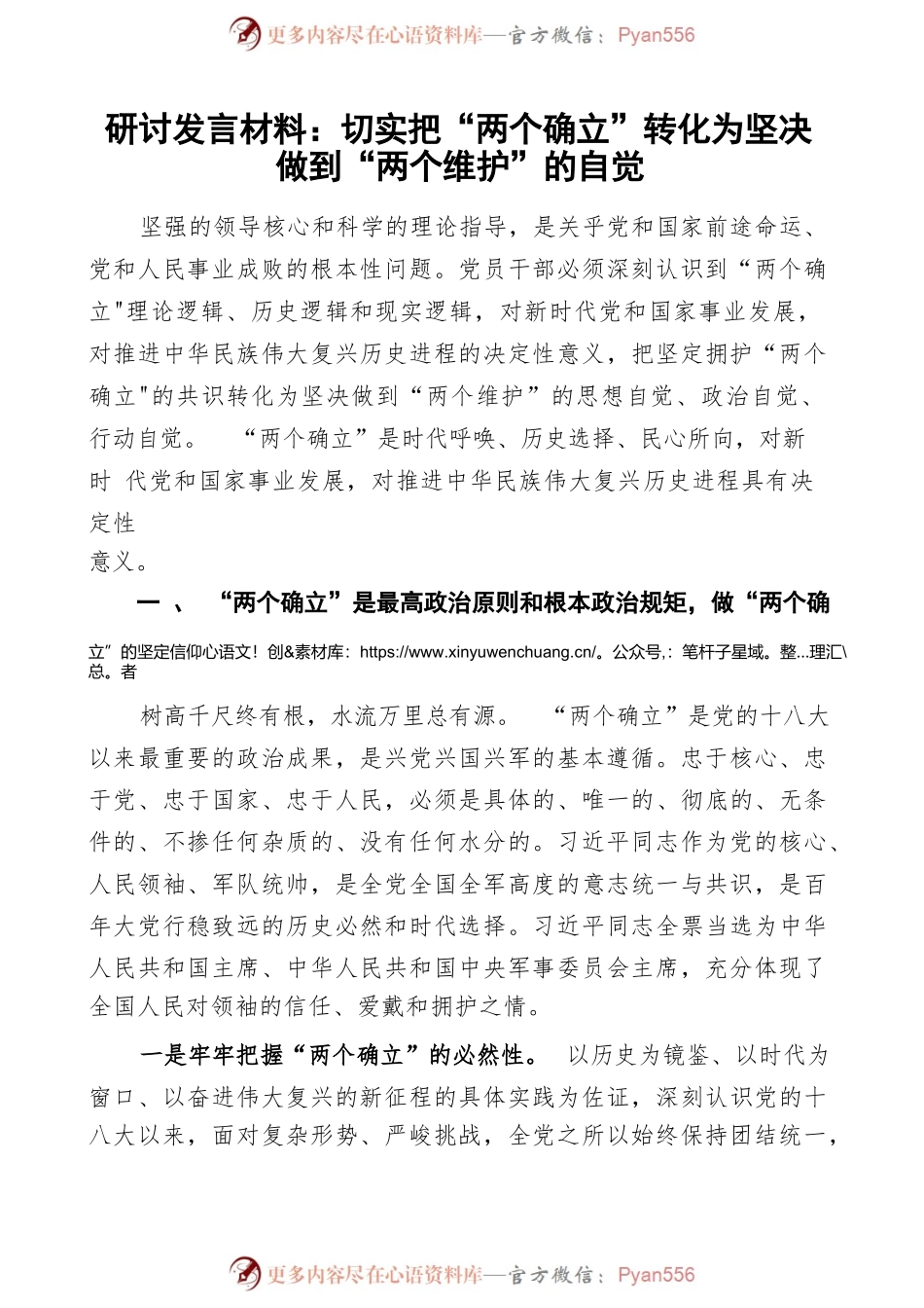 研讨发言两个确立维护研讨发言材料心得体会.docx_第1页