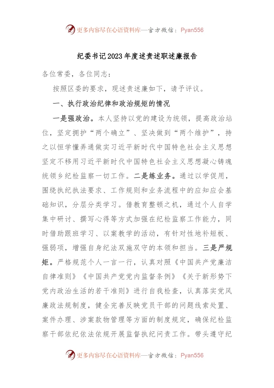 纪委书记2023年度述责述职述廉报告.docx_第1页