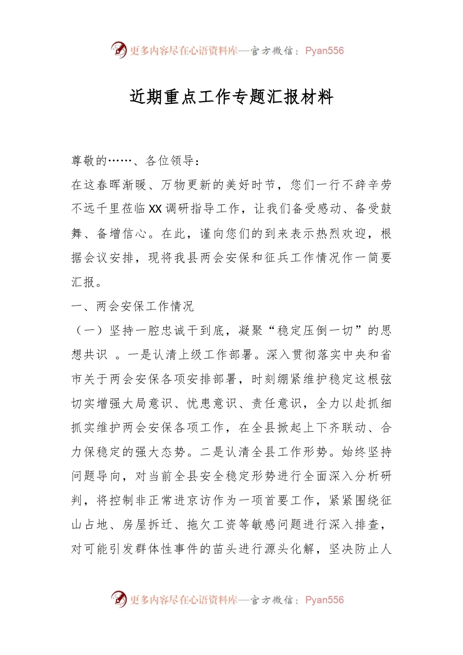 近期重点工作专题汇报材料.docx_第1页