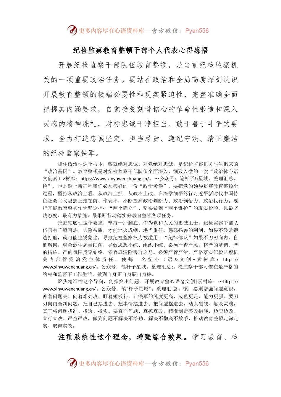 纪检监察教育整顿干部个人代表心得感悟.docx_第1页