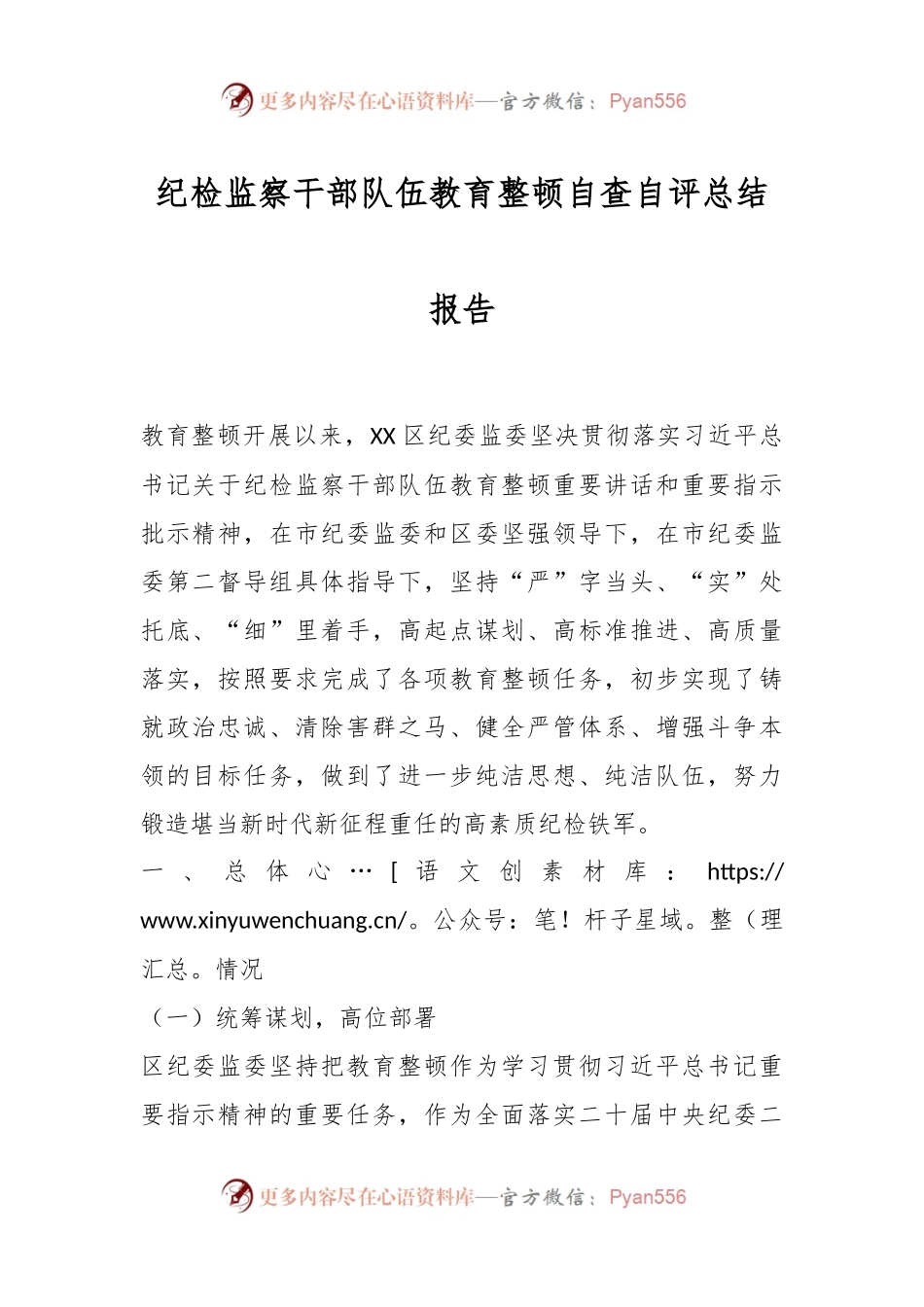纪检监察干部队伍教育整顿自查自评总结报告.docx_第1页