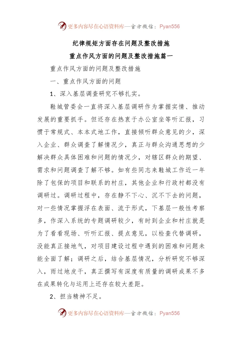 纪律规矩方面存在问题及整改措施.docx_第1页