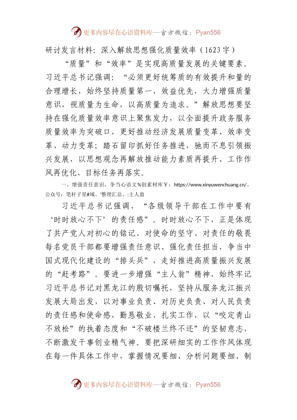 研讨发言材料：深入解放思想强化质量效率.docx_第1页