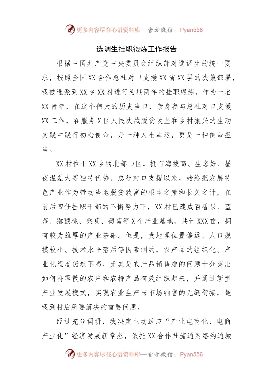 选调生挂职锻炼工作报告.docx_第1页