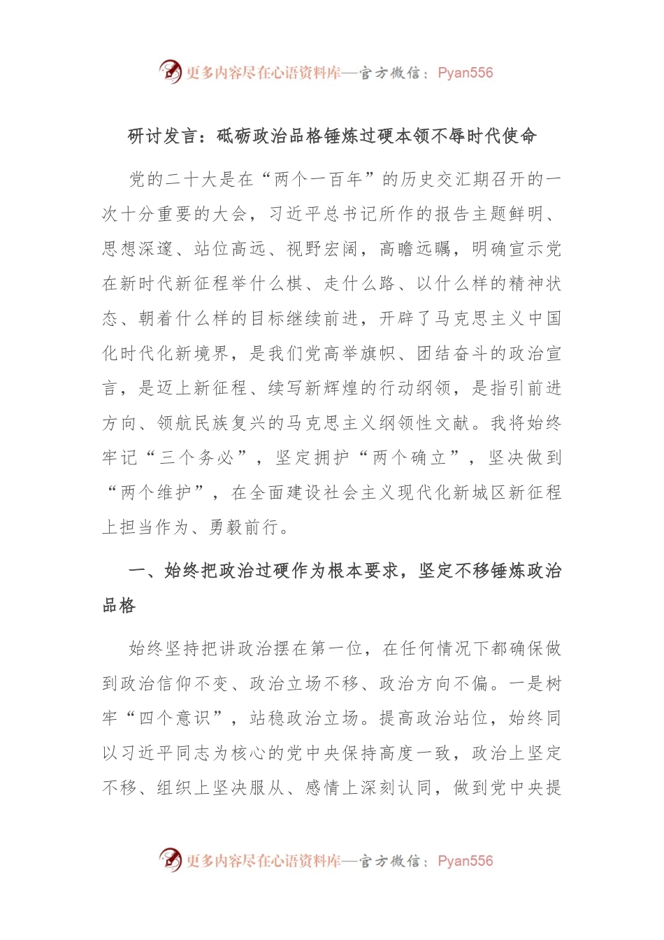 研讨发言稿：砥砺政治品格 锤炼过硬本领 不辱时代使命.docx_第1页