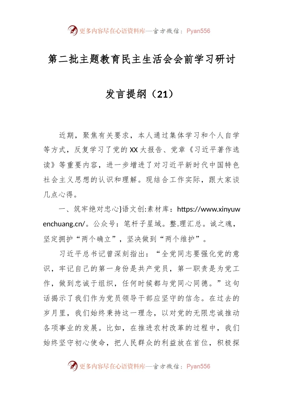 第二批主题教育民主生活会会前学习研讨发言提纲（21）.docx_第1页