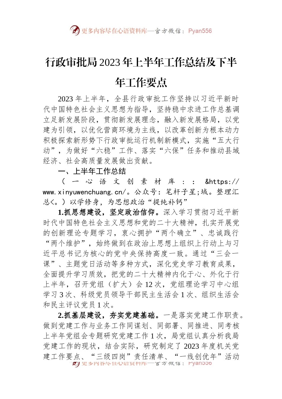 行政审批局2023年上半年工作总结及下半年工作要点.docx_第1页