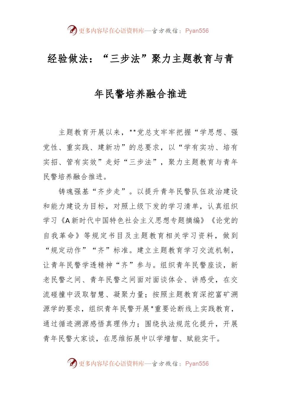 经验做法：“三步法”聚力主题教育与青年民警培养融合推进.docx_第1页