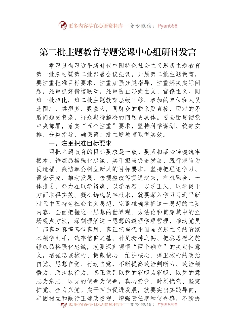 第二批主题教育专题党课中心组研讨发言.docx_第1页