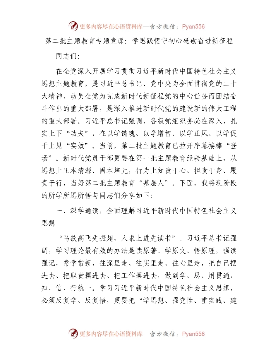 第二批主题教育专题党课：学思践悟守初心砥砺奋进新征程.docx_第1页