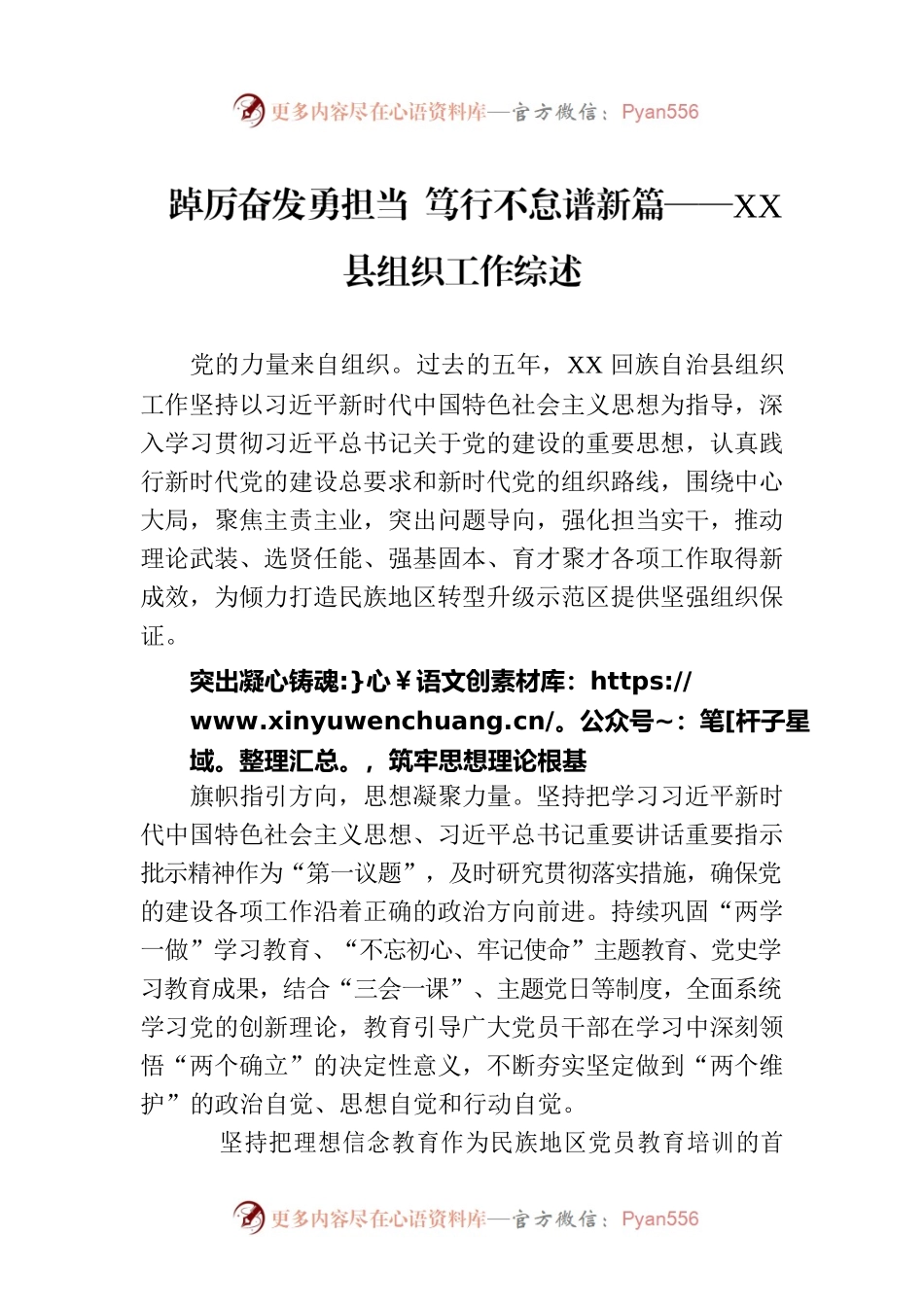 踔厉奋发勇担当 笃行不怠谱新篇——XX县组织工作综述（20230809）.docx_第1页