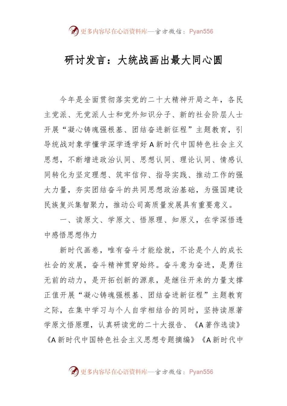 研讨发言：大统战画出最大同心圆.docx_第1页