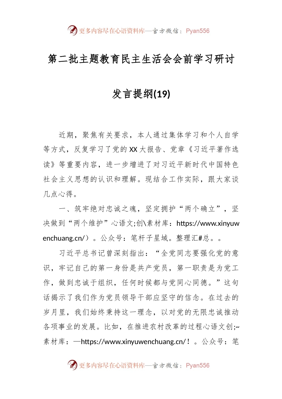 第二批主题教育民主生活会会前学习研讨发言提纲 (19).docx_第1页