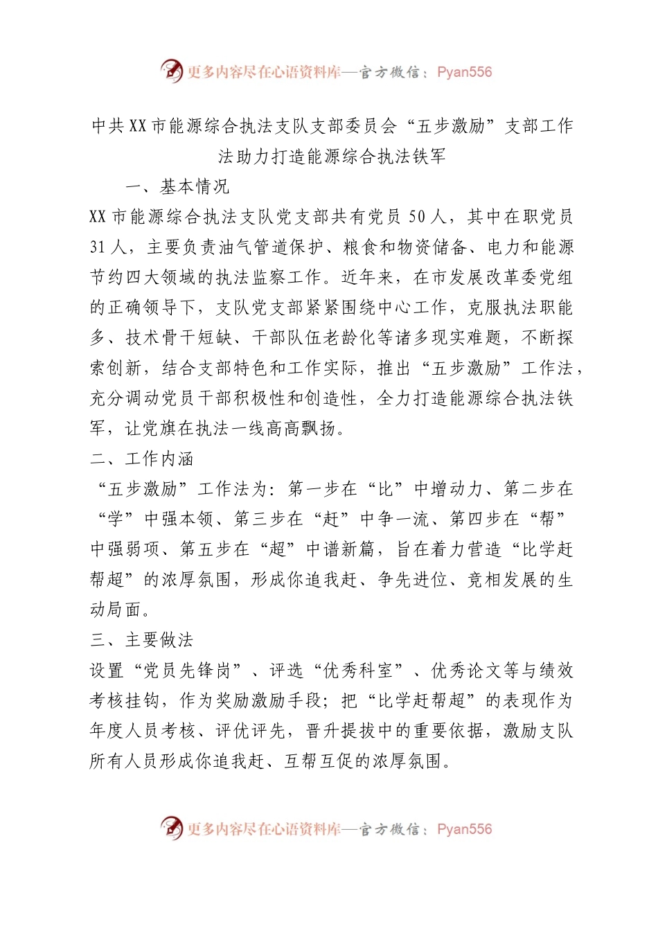 能源综合执法支队支部委员会“五步激励”支部工作法助力打造能源综合执法铁军（党建品牌）.docx_第1页
