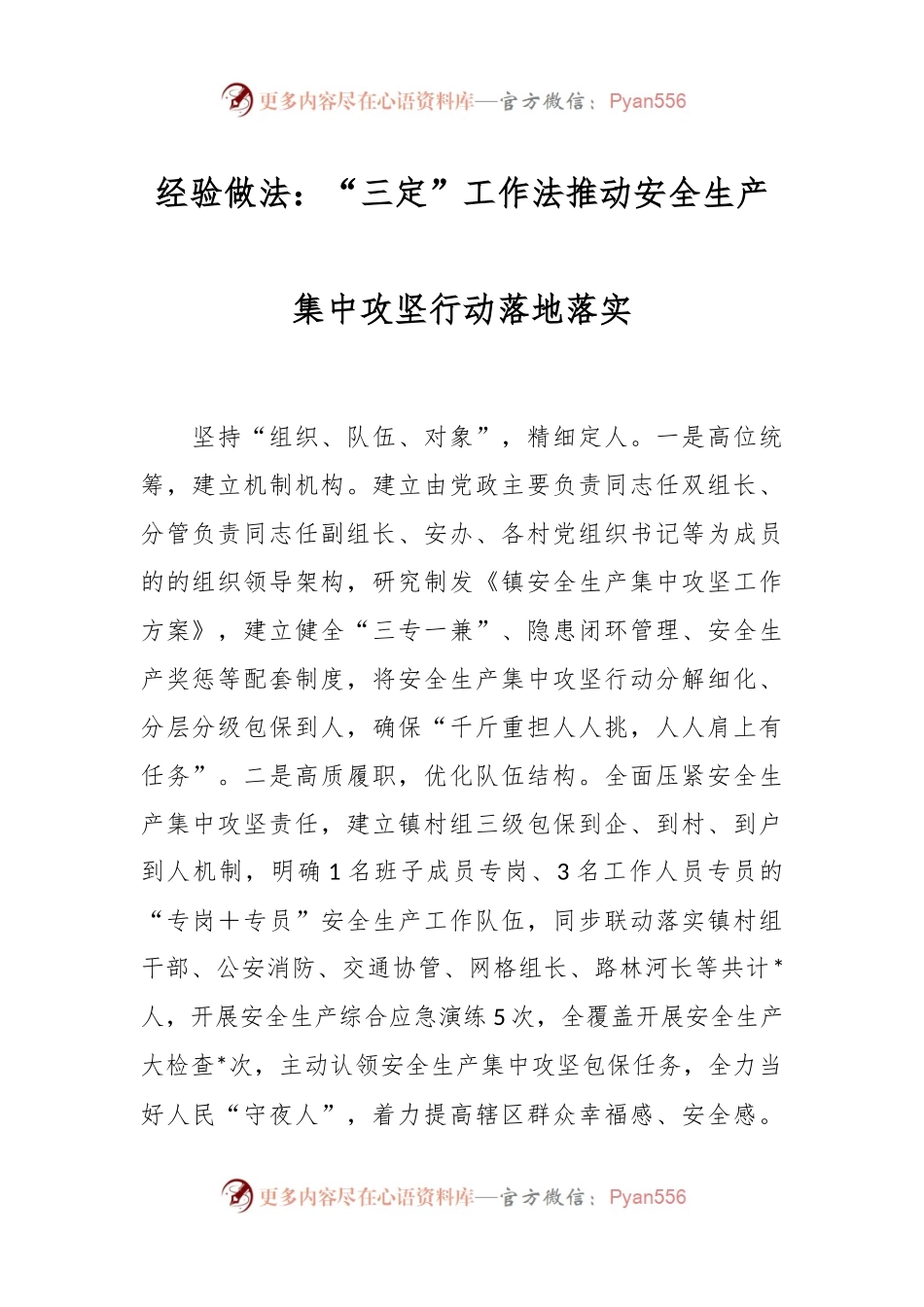 经验做法：“三定”工作法推动安全生产集中攻坚行动落地落实.docx_第1页