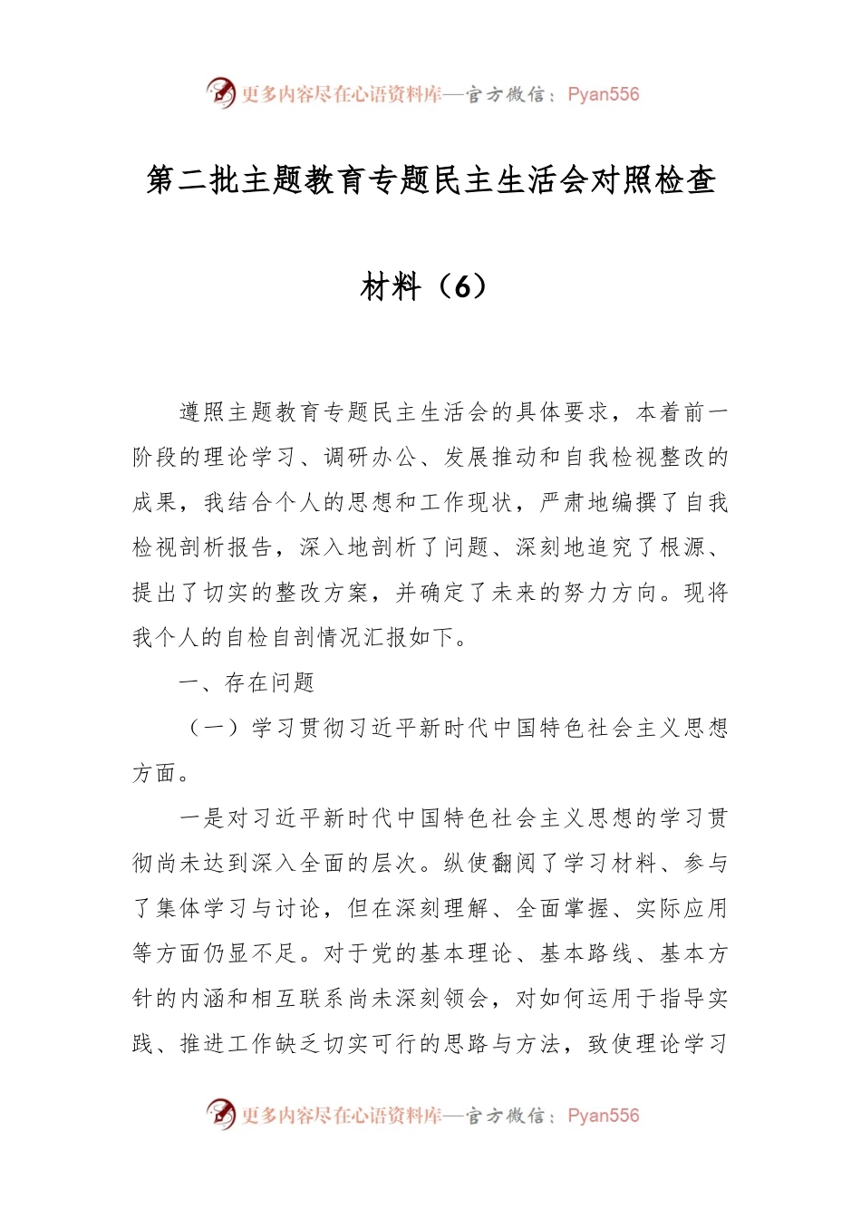 第二批主题教育专题民主生活会对照检查材料（6）.docx_第1页