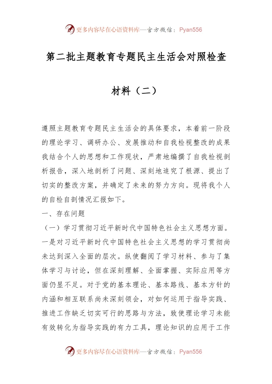 第二批主题教育专题民主生活会对照检查材料（二）.docx_第1页