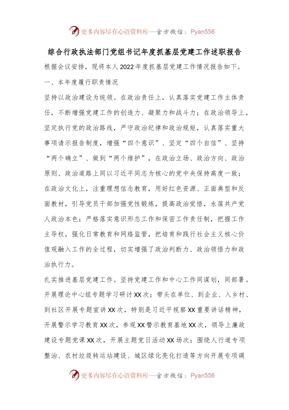 综合行政执法部门党组书记年度抓基层党建工作述职报告.docx_第1页