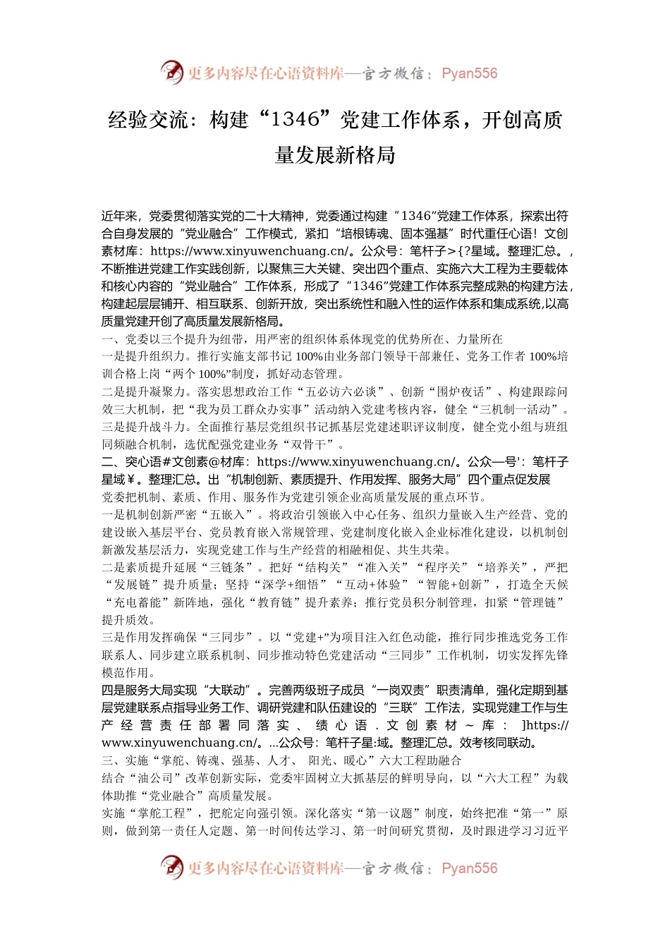 经验交流：构建“1346”党建工作体系，开创高质量发展新格局.docx_第1页