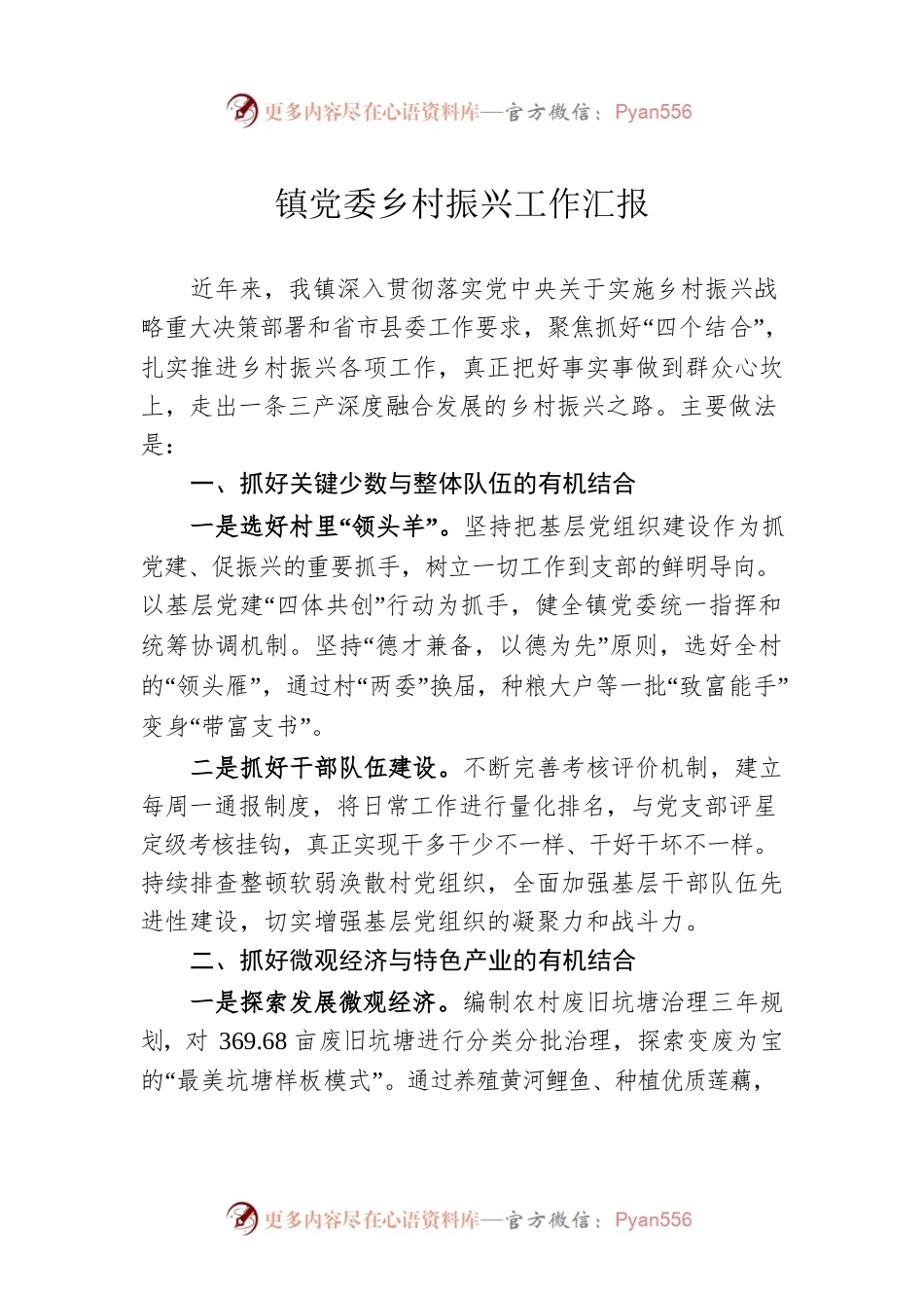 镇党委乡村振兴工作汇报.docx_第1页