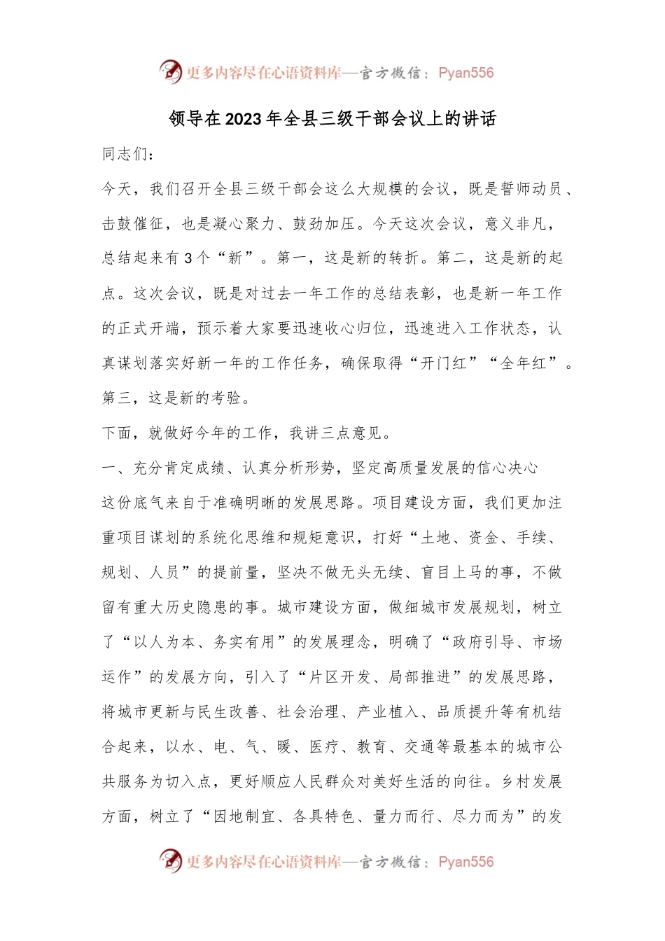 领导在2023年全县三级干部会议上的讲话.docx_第1页