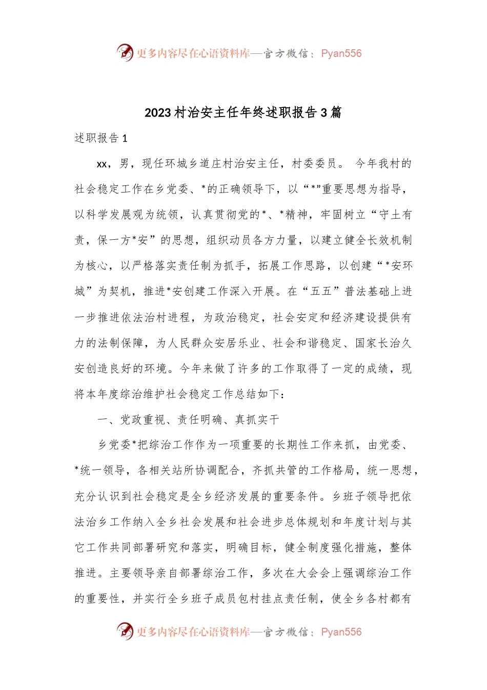 （3篇）2023村治安主任年终述职报告.docx_第1页