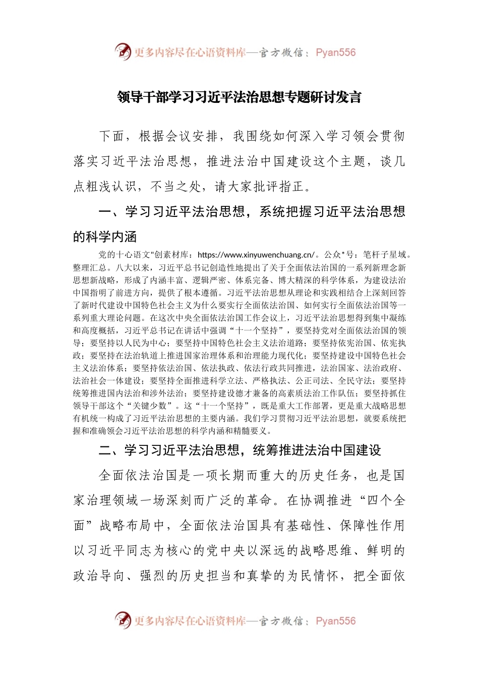 领导干部学习法治思想专题研讨发言.docx_第1页