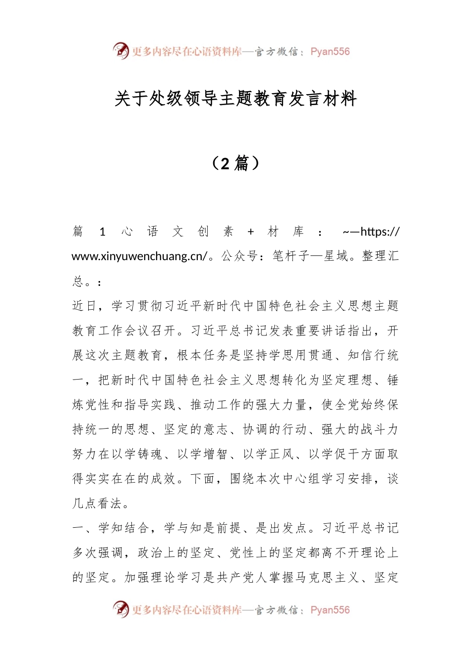 （2篇）关于处级领导主题教育发言材料.docx_第1页