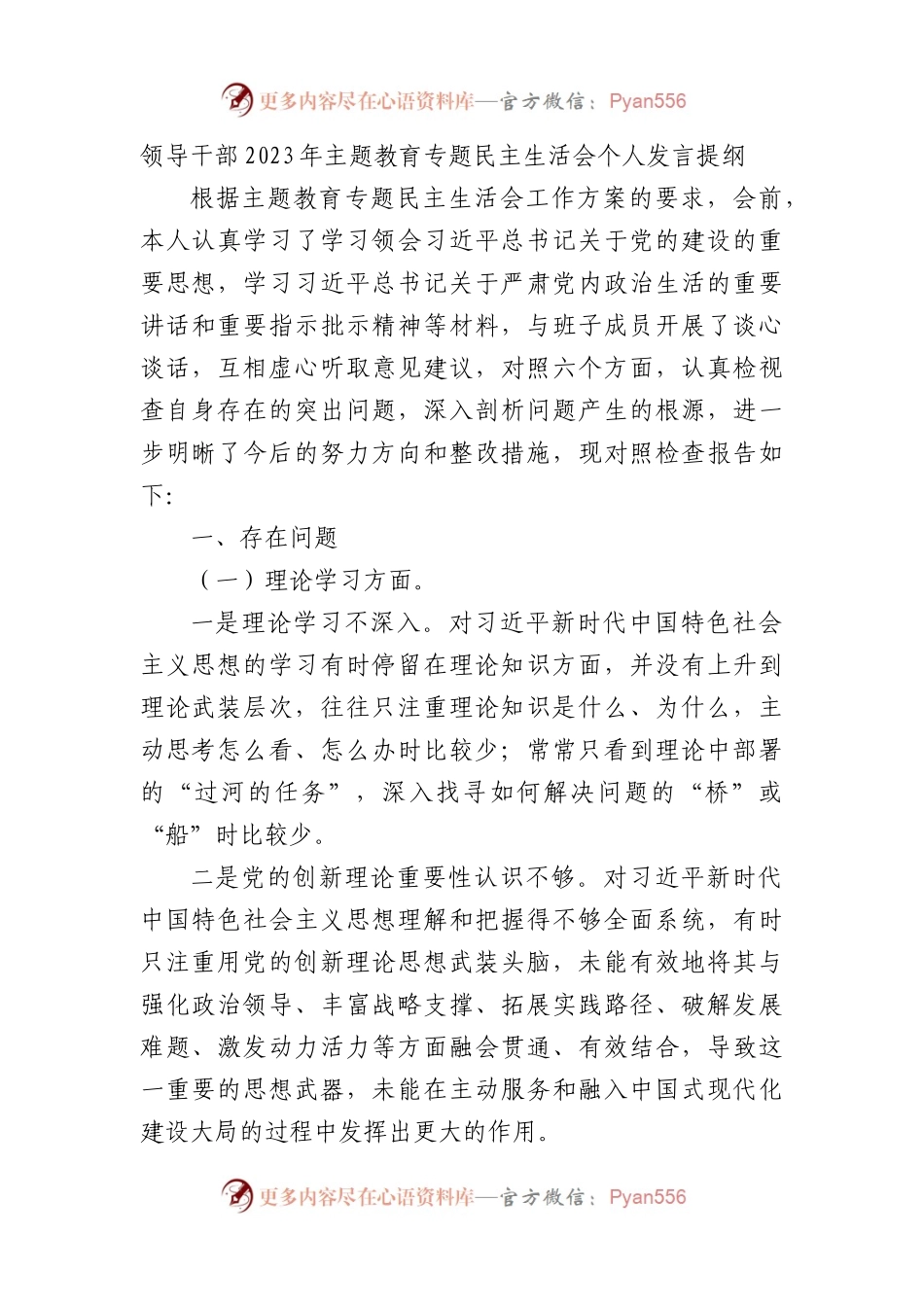 领导干部2023年XX教育专题民主生活会个人发言提纲.docx_第1页