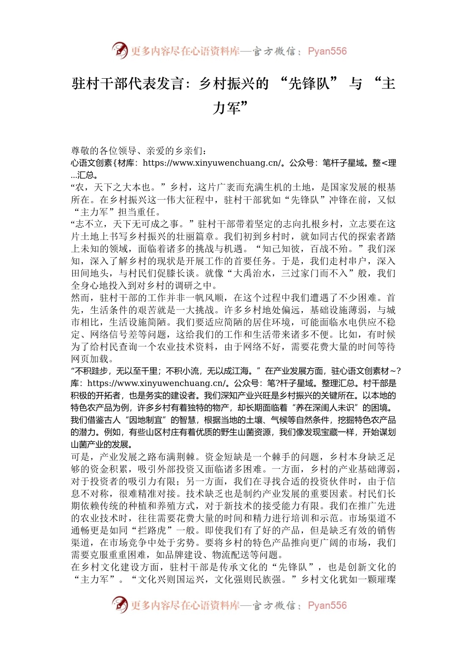 驻村干部代表发言：乡村振兴的 “先锋队” 与 “主力军”.docx_第1页