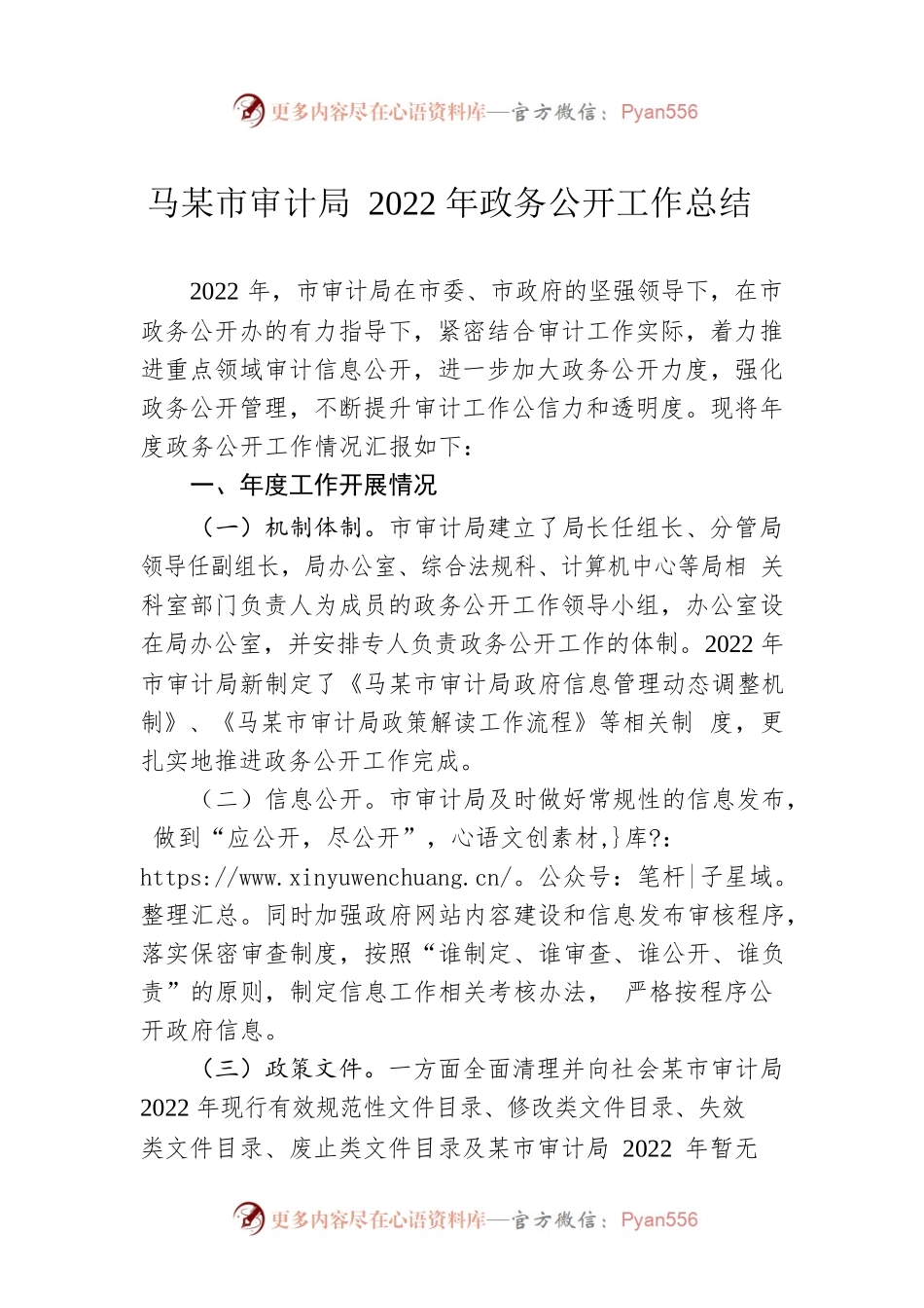 马鞍山市审计局2022年政务公开工作总结（20221219）.docx_第1页