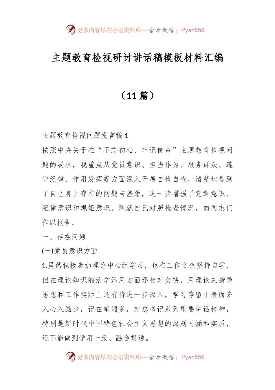 （11篇） 主题教育检视研讨讲话稿模板材料汇编.docx_第1页