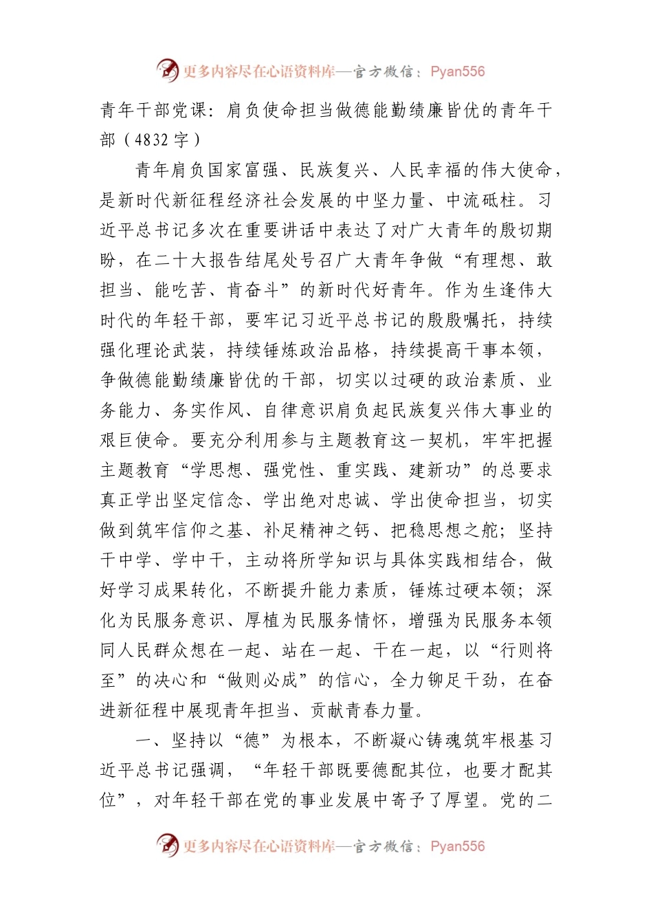青年干部党课：肩负使命担当做德能勤绩廉皆优的青年干部.docx_第1页