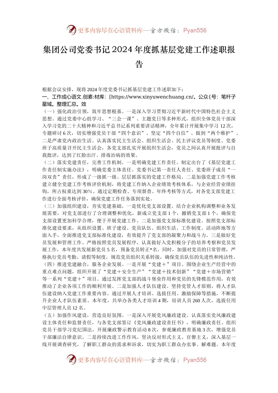 集团公司党委书记2024年度抓基层党建工作述职报告.docx_第1页