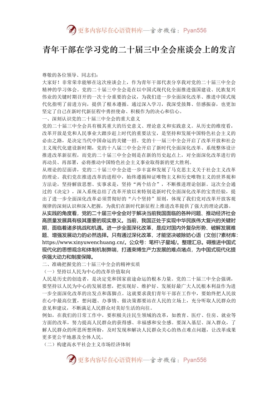 青年干部在学习党的二十届三中全会座谈会上的发言.docx_第1页