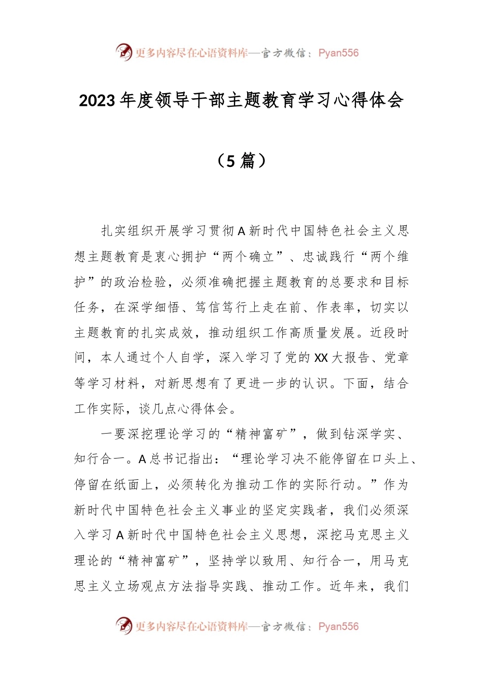 （5篇）2023年度领导干部主题教育学习心得体会.docx_第1页