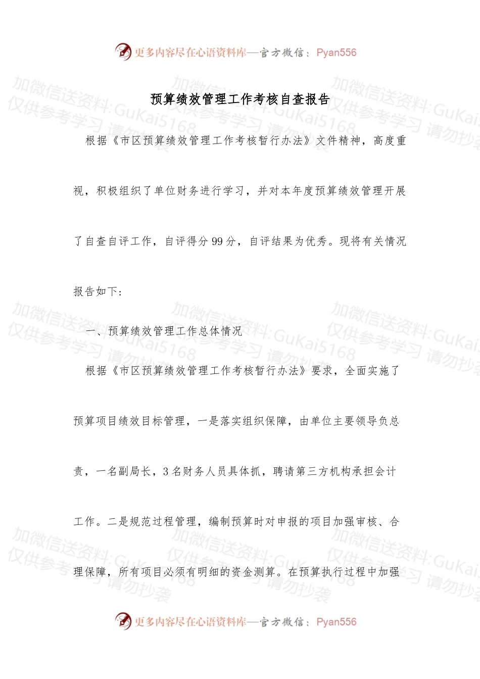 预算绩效管理工作考核自查报告 (2).docx_第1页