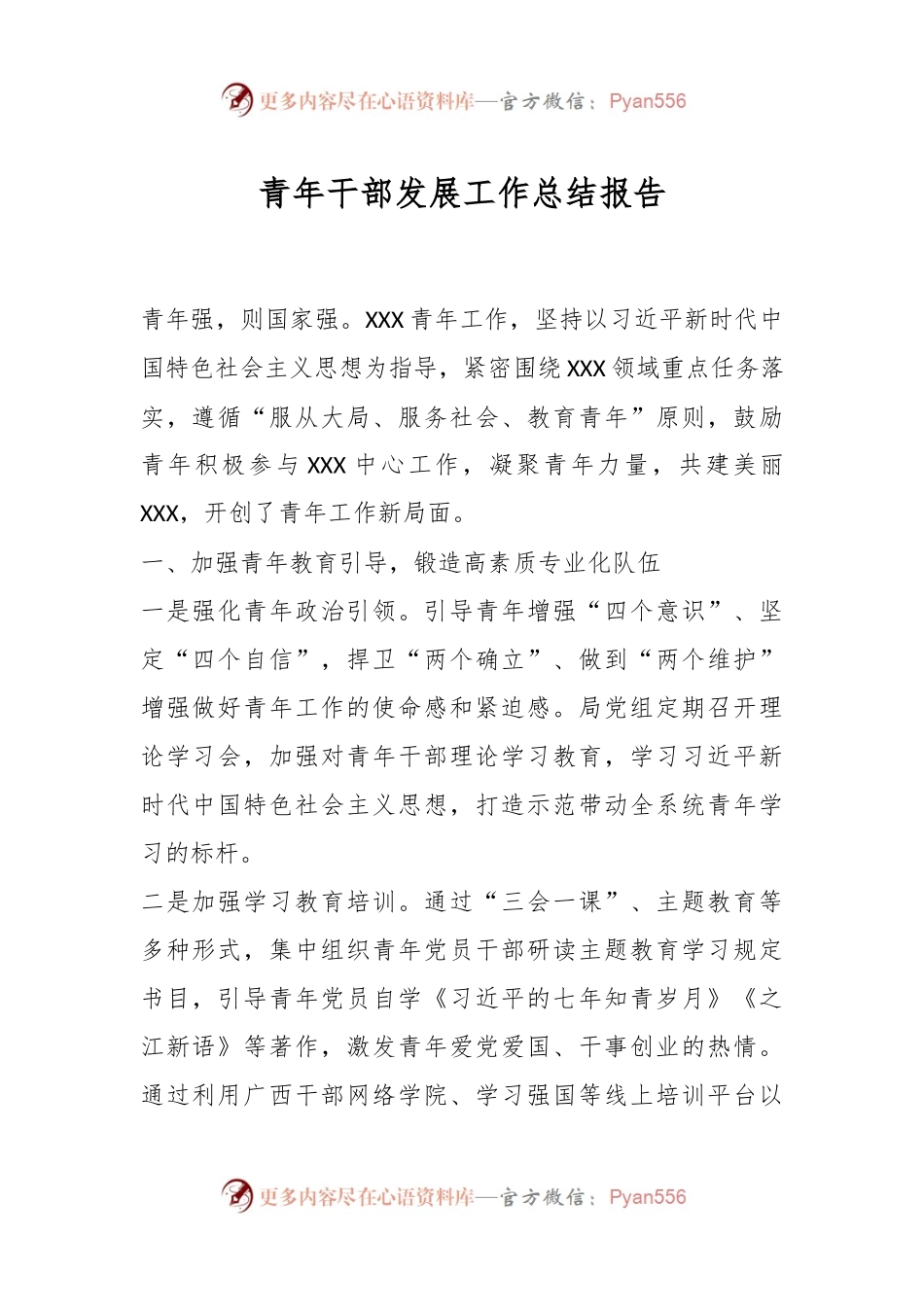 青年干部发展工作总结报告.docx_第1页