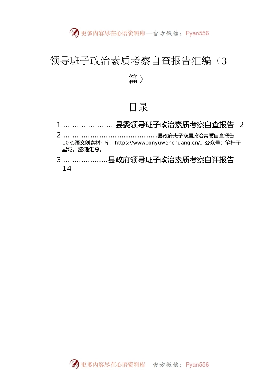 领导班子政治素质考察自查报告汇编（3篇）.docx_第1页